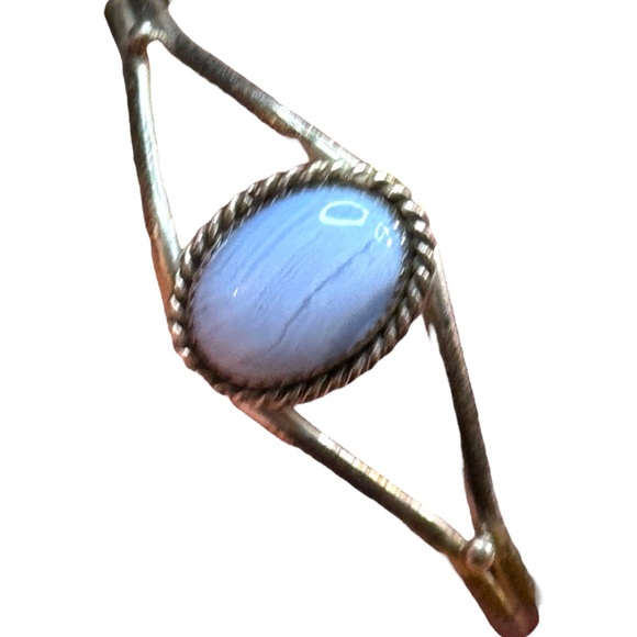 Navajo Native American MKM Sterling 925 silver Blue lace agate cuff Bracelet - Picture 2 of 5